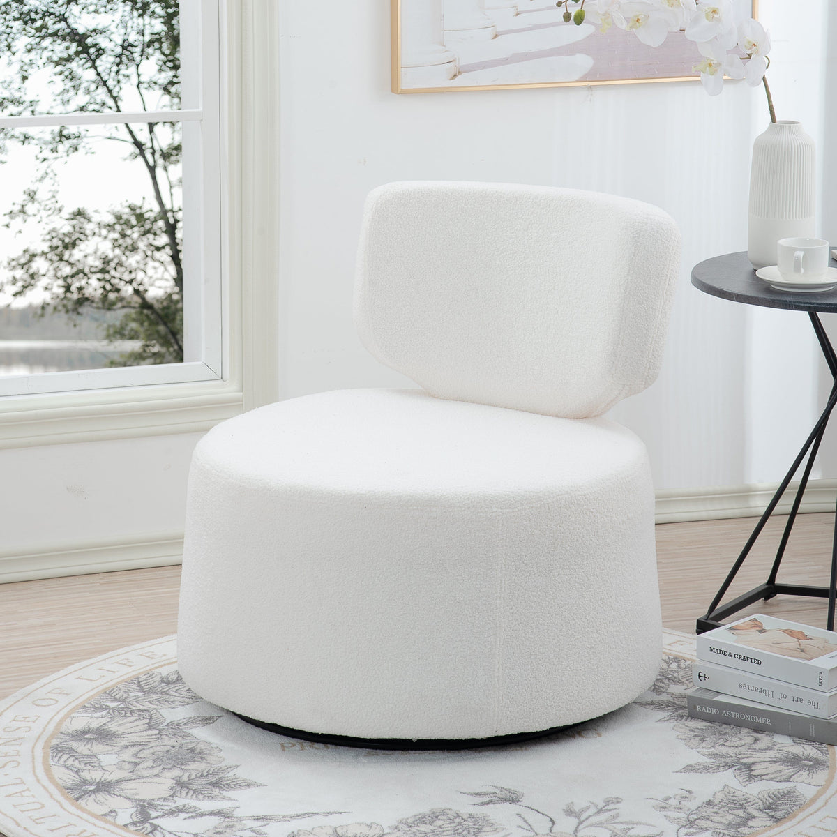 THE FURNITURE CO. Swivel Chair White Plush 360-Degree Rotating Chair