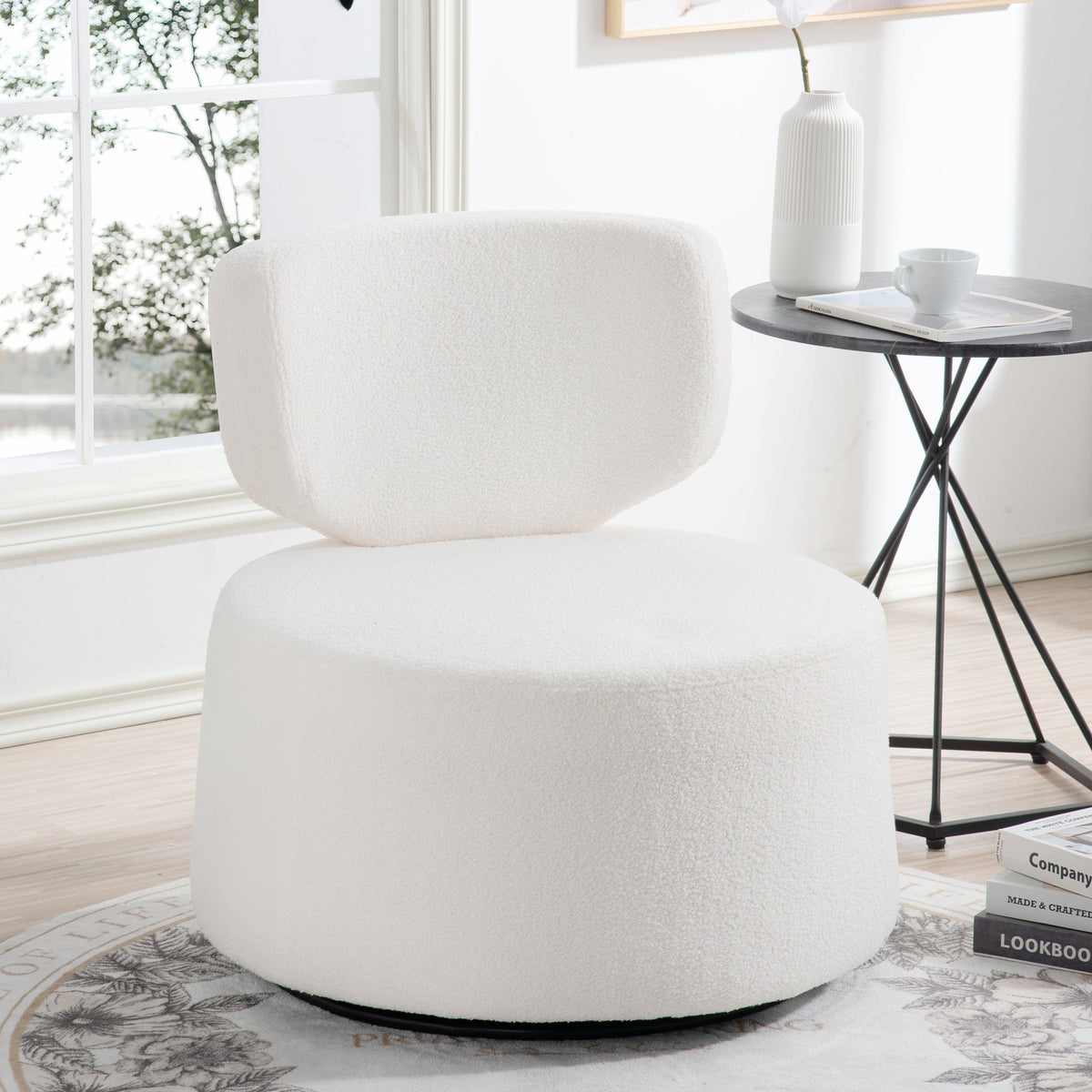 THE FURNITURE CO. Swivel Chair White Plush 360-Degree Rotating Chair