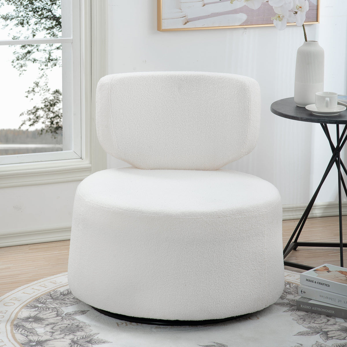 THE FURNITURE CO. Swivel Chair White Plush 360-Degree Rotating Chair