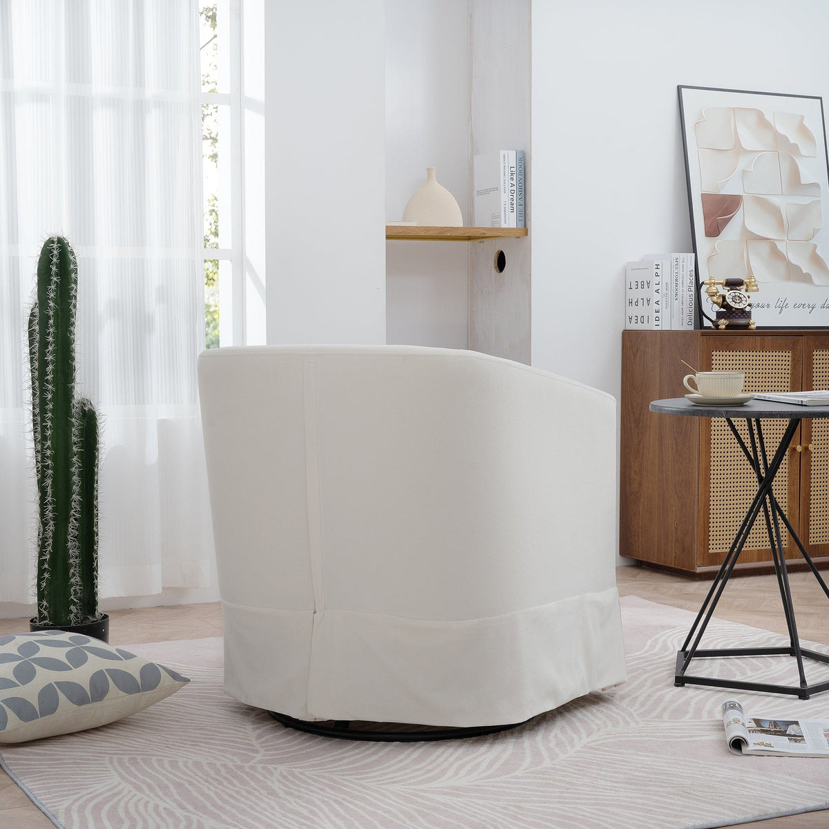 THE FURNITURE CO. Swivel Chair White Velvet Swivel Chair with 360° Rotation and Cushioned Comfort