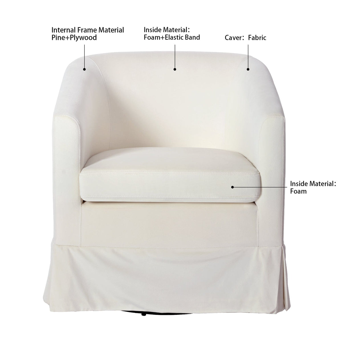 THE FURNITURE CO. Swivel Chair White Velvet Swivel Chair with 360° Rotation and Cushioned Comfort