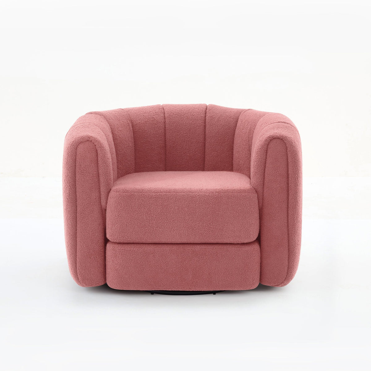 THE FURNITURE CO. Swivel Chair Wide Swivel Accent Chair Upholstered In Pink Teddy