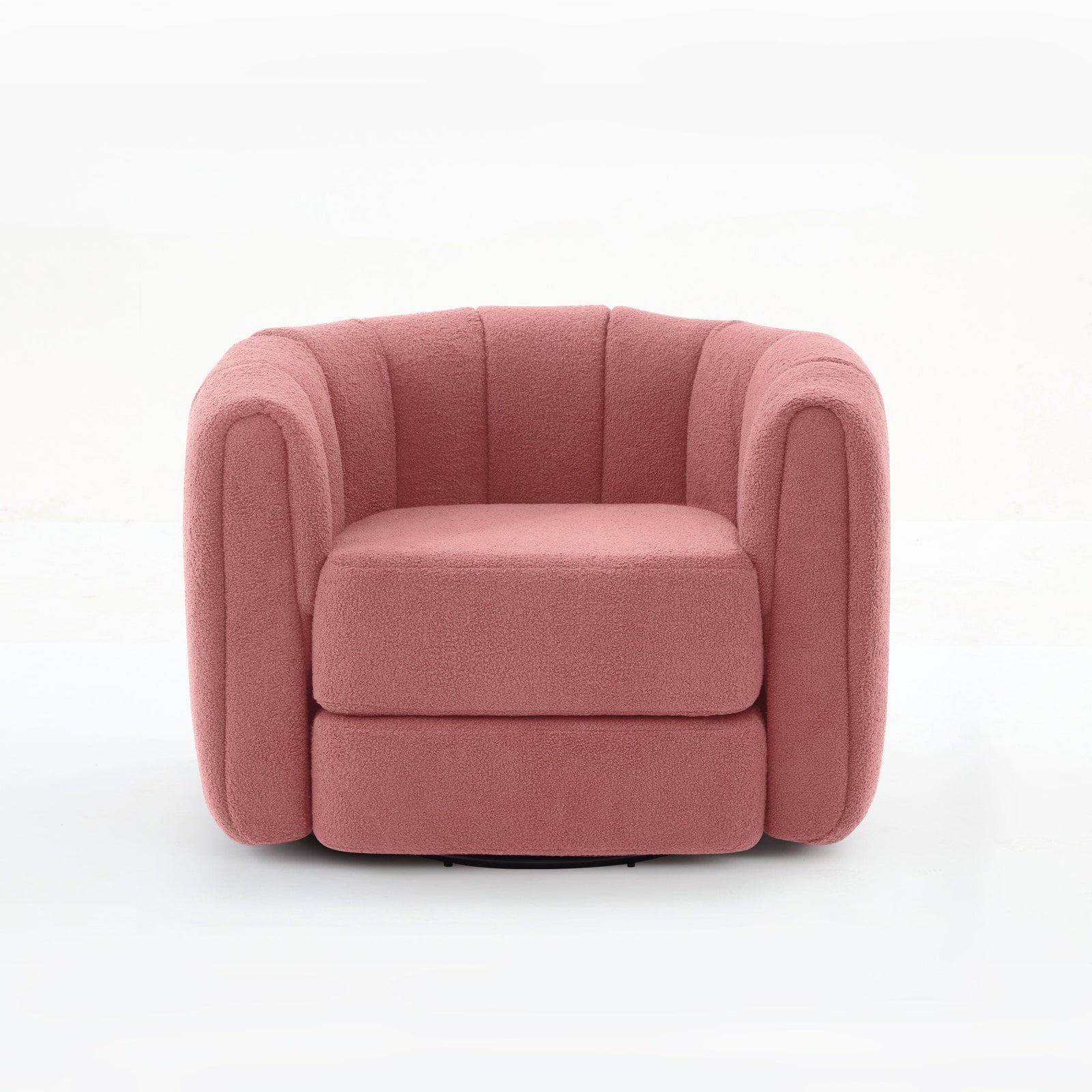 THE FURNITURE CO. Swivel Chair Wide Swivel Accent Chair Upholstered In Pink Teddy