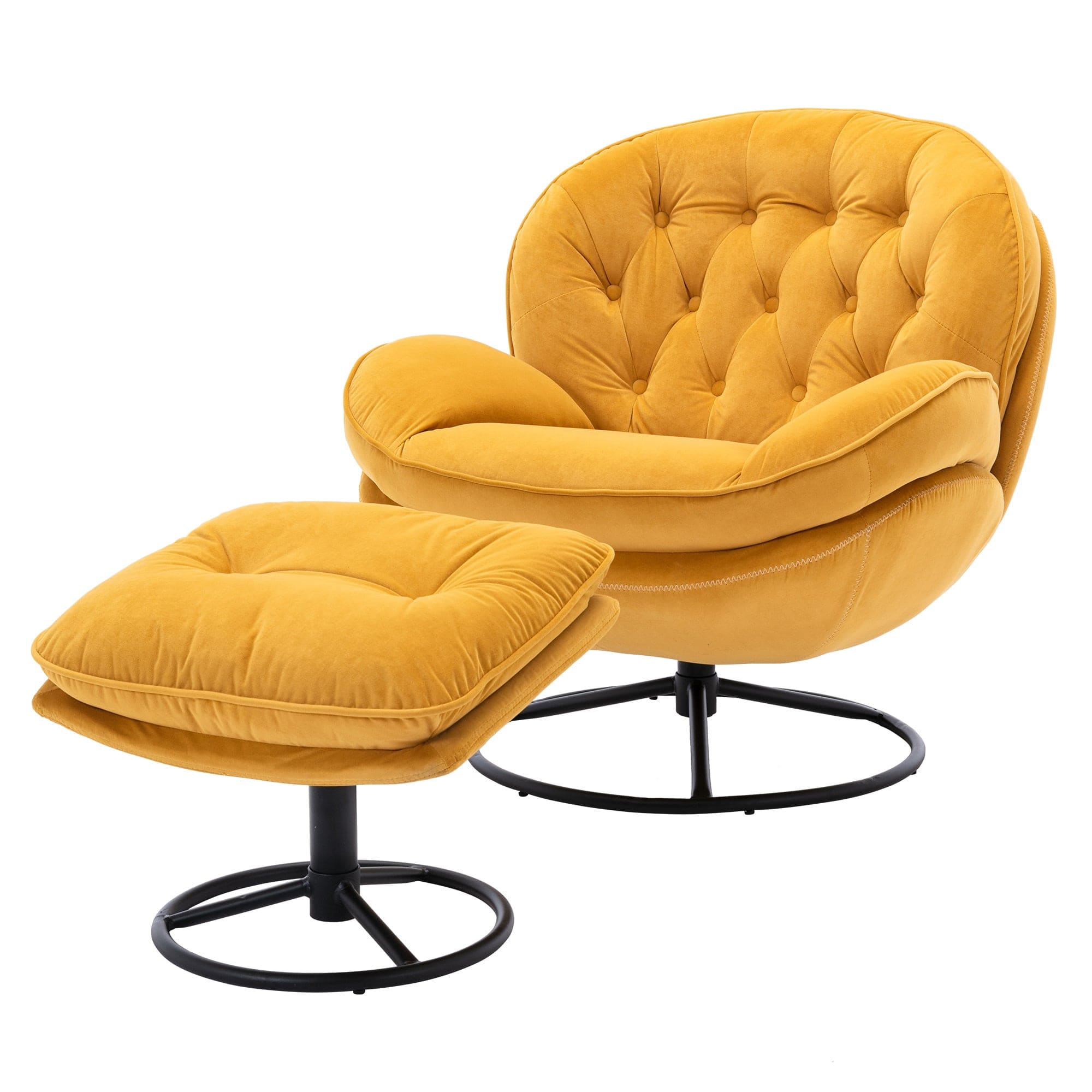 THE FURNITURE CO. Swivel Chair Yellow Velvet Swivel Accent Chair with Ottoman