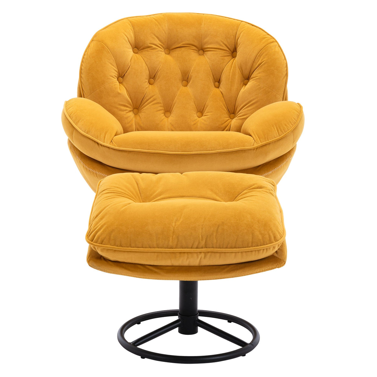 THE FURNITURE CO. Swivel Chair Yellow Velvet Swivel Accent Chair with Ottoman