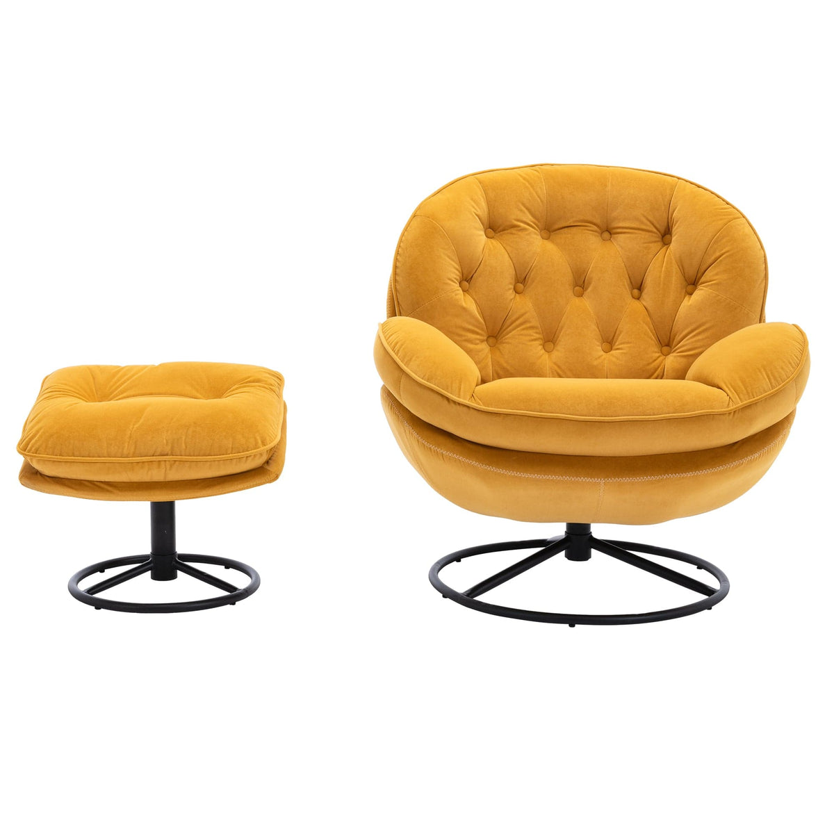 THE FURNITURE CO. Swivel Chair Yellow Velvet Swivel Accent Chair with Ottoman