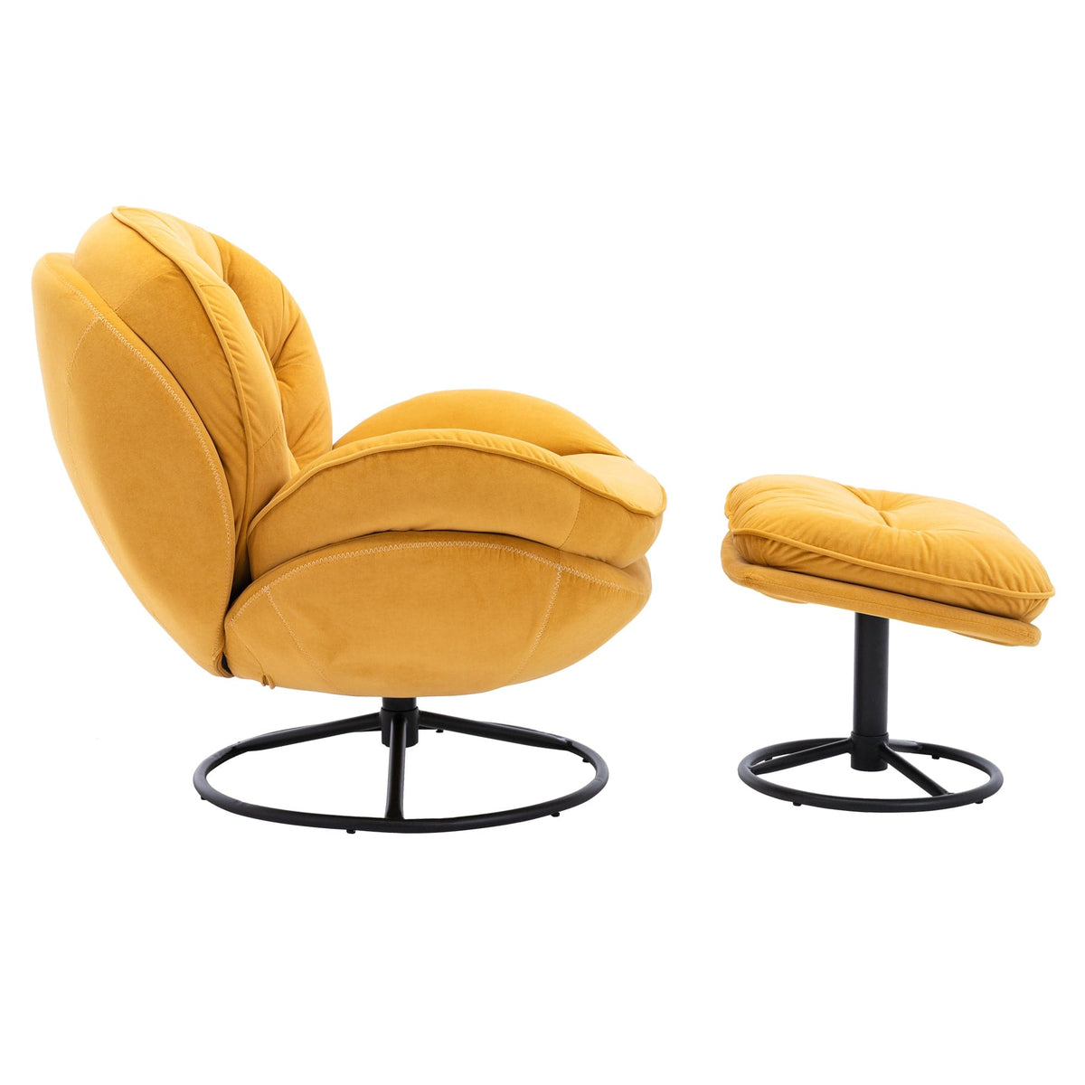 THE FURNITURE CO. Swivel Chair Yellow Velvet Swivel Accent Chair with Ottoman