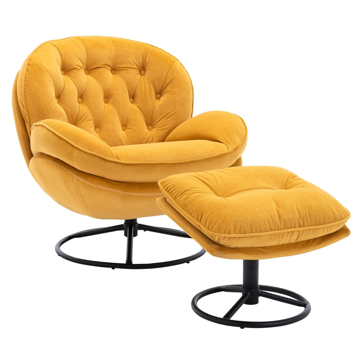 THE FURNITURE CO. Swivel Chair Yellow Velvet Swivel Accent Chair with Ottoman