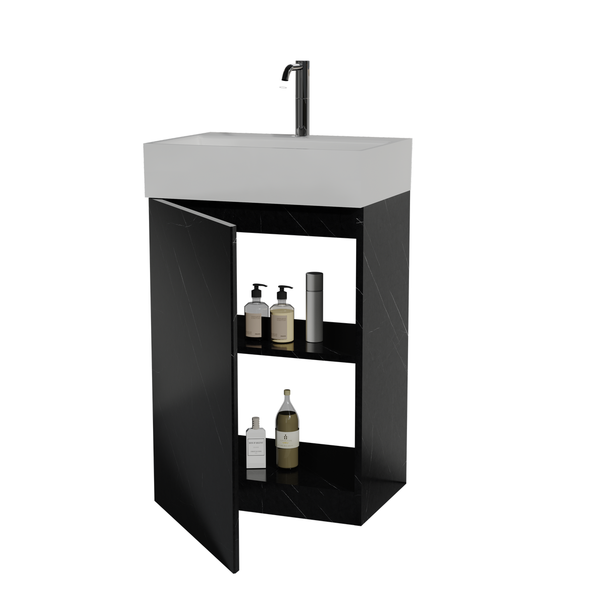 THE FURNITURE CO. Vanity Default 20" Black Marble Bathroom Vanity with Ceramic Sink Freestanding Modern Cabinet In Black