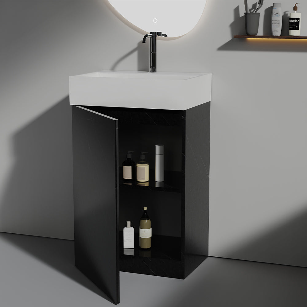 THE FURNITURE CO. Vanity Default 20" Black Marble Bathroom Vanity with Ceramic Sink Freestanding Modern Cabinet In Black