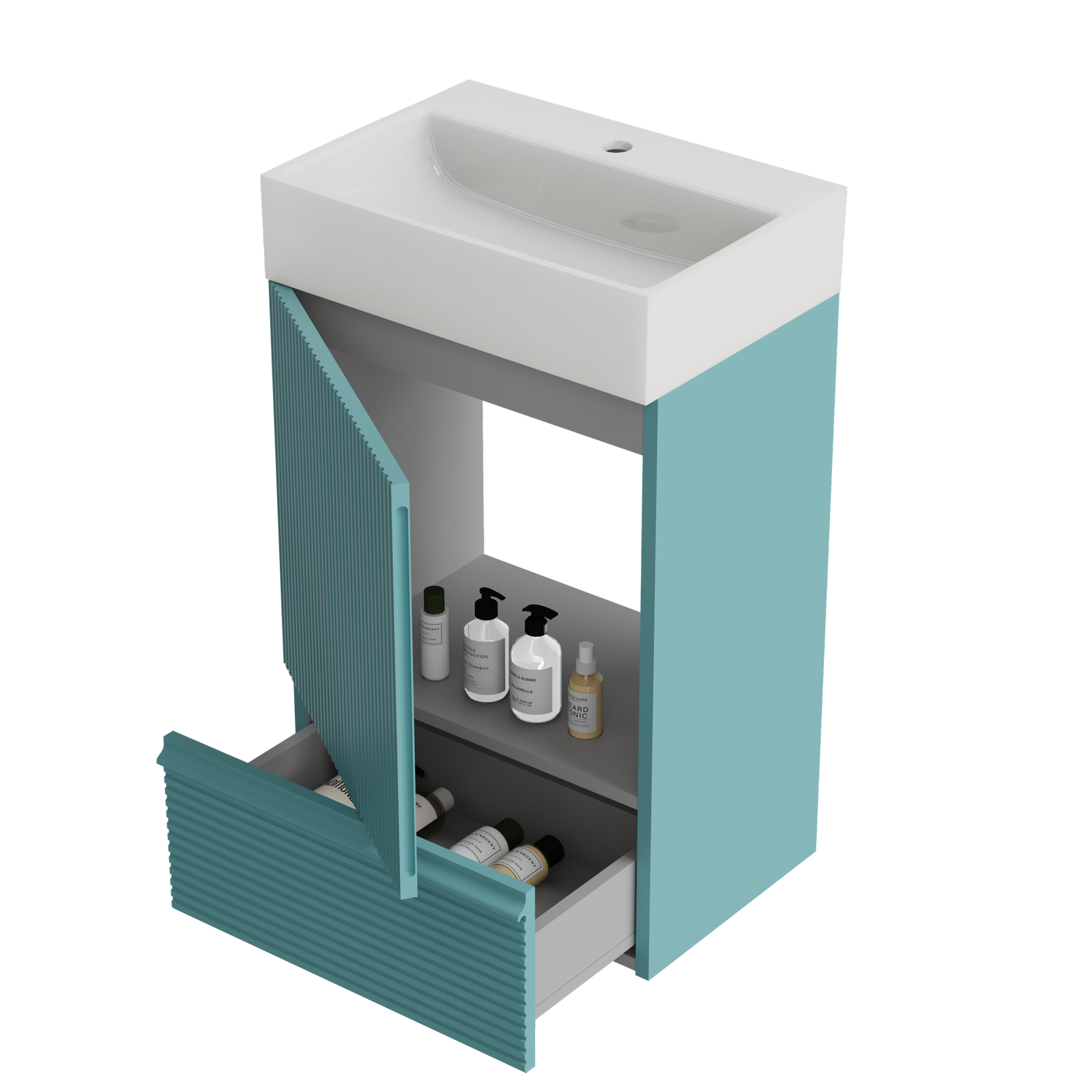 THE FURNITURE CO. Vanity Default 20" Striped Aquamarine Bathroom Vanity with Ceramic Sink Freestanding Modern Cabinet In Aqua