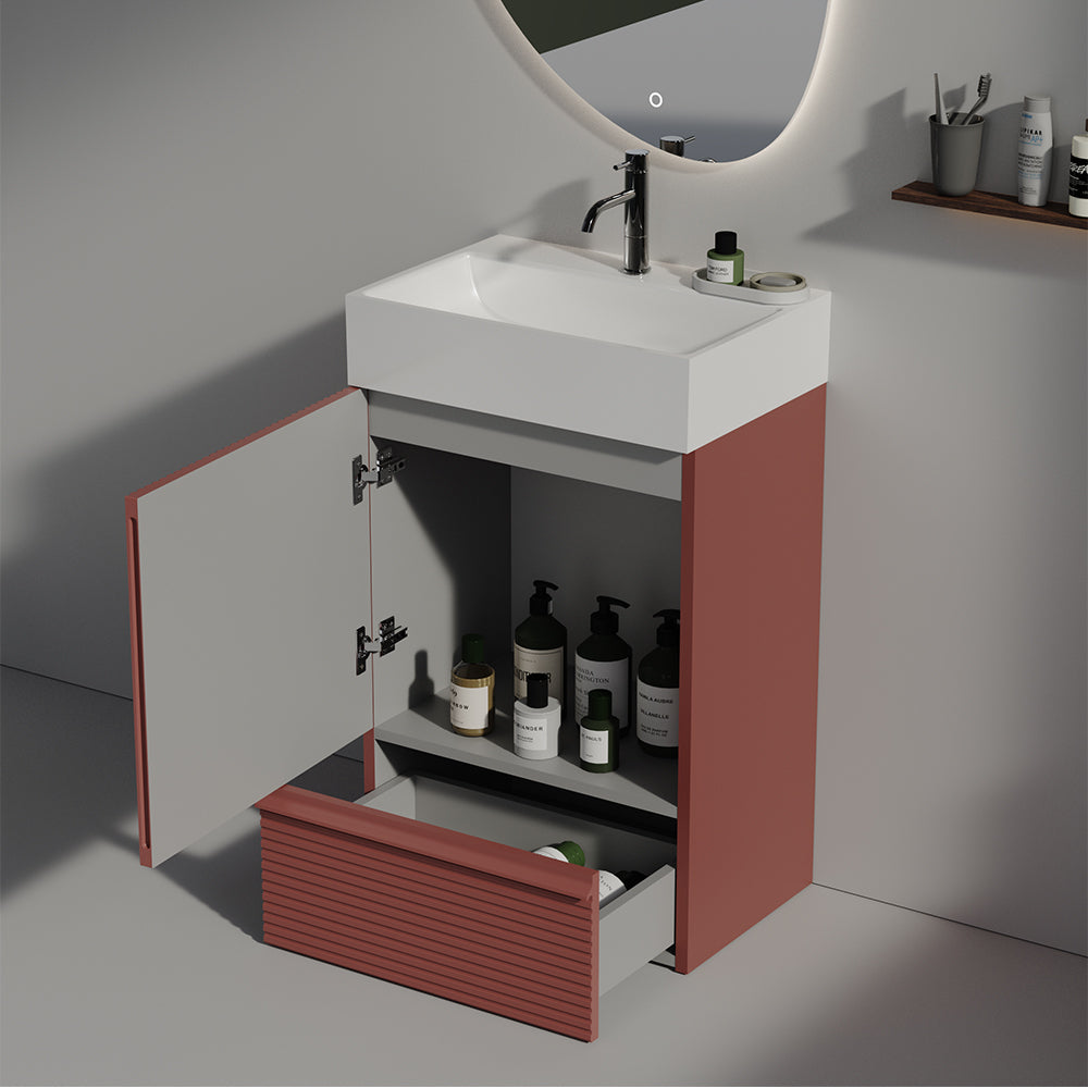 THE FURNITURE CO. Vanity Default 20 Striped Christmas Red Bathroom Vanity with Ceramic Sink Freestanding Modern Cabinet In Red