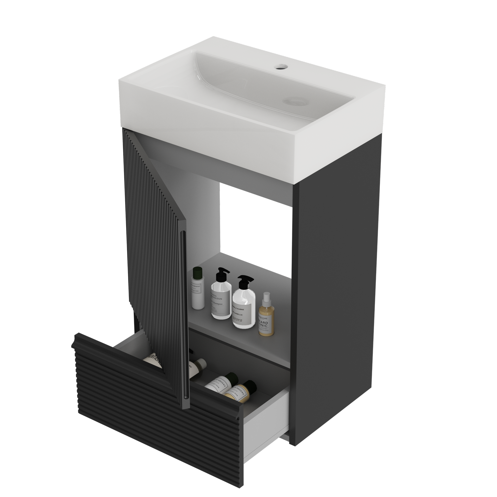 THE FURNITURE CO. Vanity Default 20" Striped Matt Black Bathroom Vanity with Ceramic Sink Freestanding Modern Cabinet In Matt Black