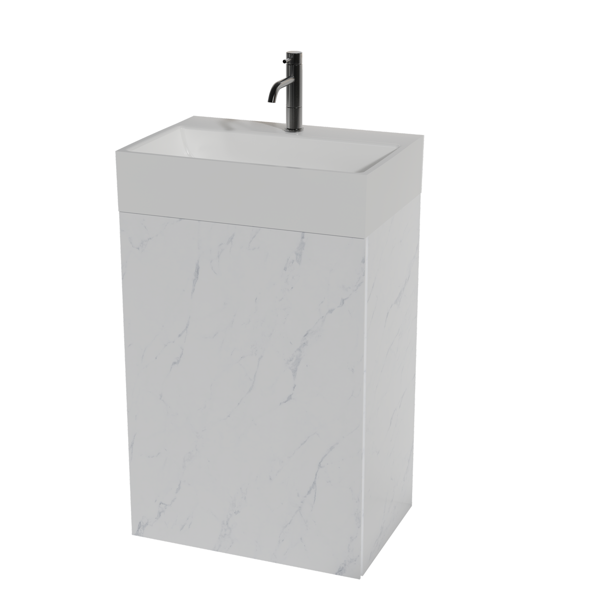 THE FURNITURE CO. Vanity Default 20" White Marble Bathroom Vanity with Ceramic Sink Freestanding Cabinet for Modern Bathroom In White