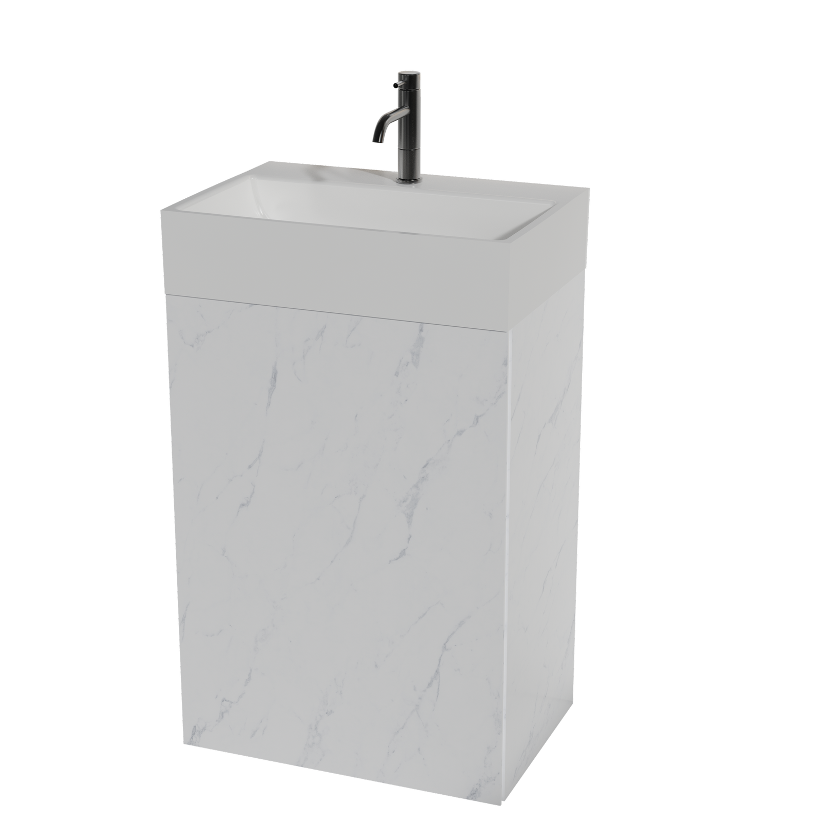 THE FURNITURE CO. Vanity Default 20" White Marble Bathroom Vanity with Ceramic Sink Freestanding Cabinet for Modern Bathroom In White