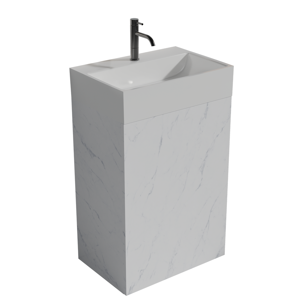 THE FURNITURE CO. Vanity Default 20" White Marble Bathroom Vanity with Ceramic Sink Freestanding Cabinet for Modern Bathroom In White
