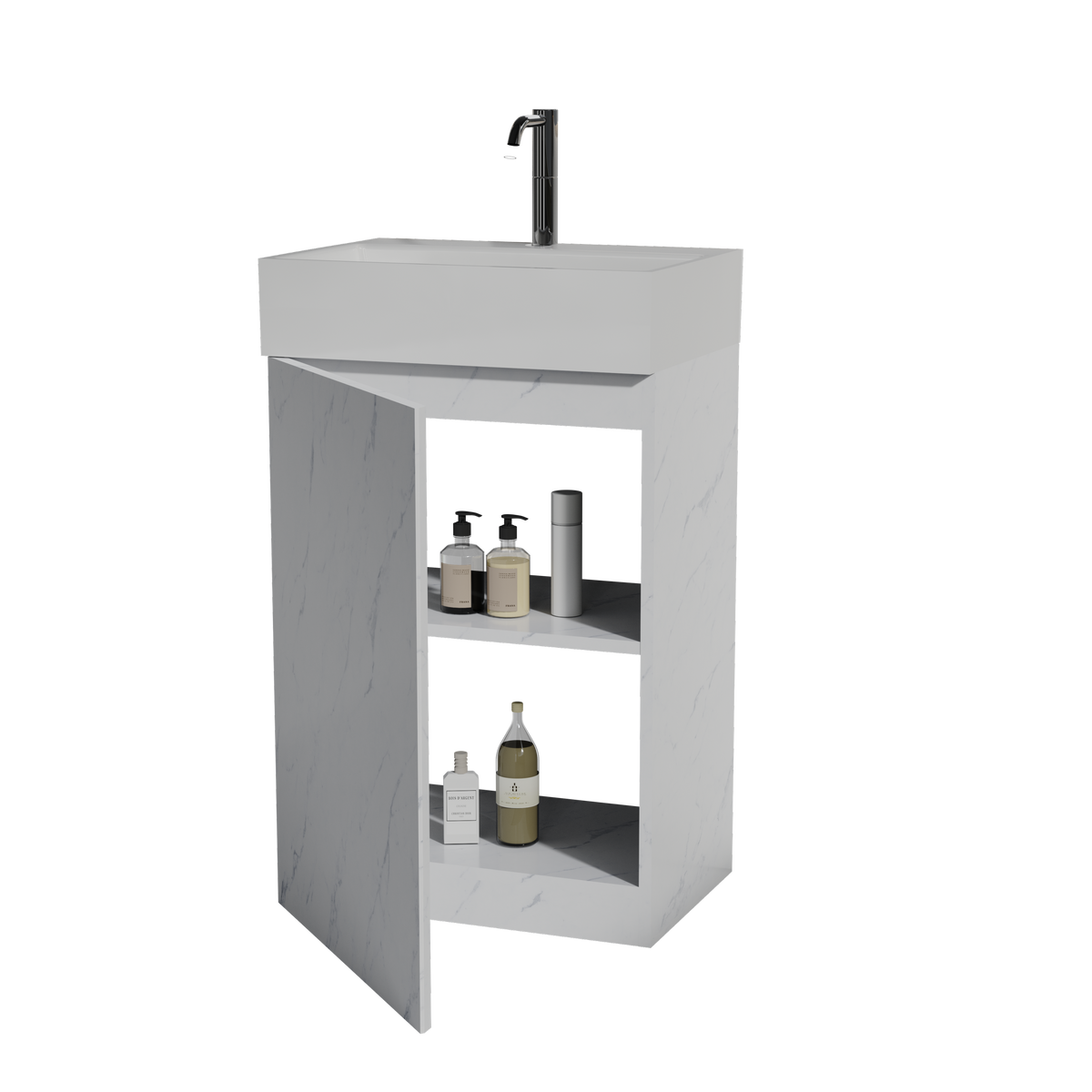 THE FURNITURE CO. Vanity Default 20" White Marble Bathroom Vanity with Ceramic Sink Freestanding Cabinet for Modern Bathroom In White