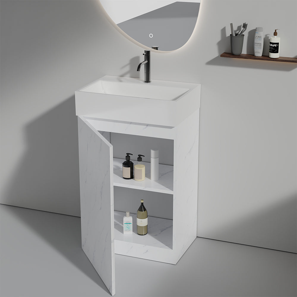 THE FURNITURE CO. Vanity Default 20" White Marble Bathroom Vanity with Ceramic Sink Freestanding Cabinet for Modern Bathroom In White