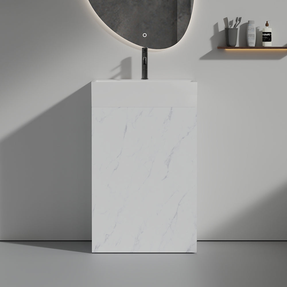 THE FURNITURE CO. Vanity Default 20" White Marble Bathroom Vanity with Ceramic Sink Freestanding Cabinet for Modern Bathroom In White