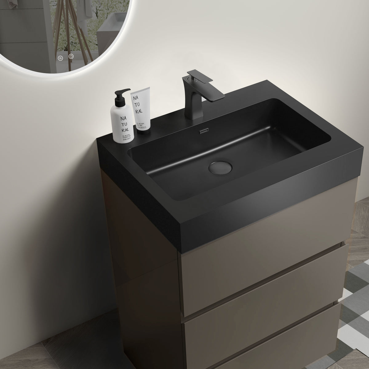 THE FURNITURE CO. Vanity Default 24 Gray Bathroom Vanity with Sink Large Storage Freestanding Design One-Piece Black Basin Pre-assembled In Gray