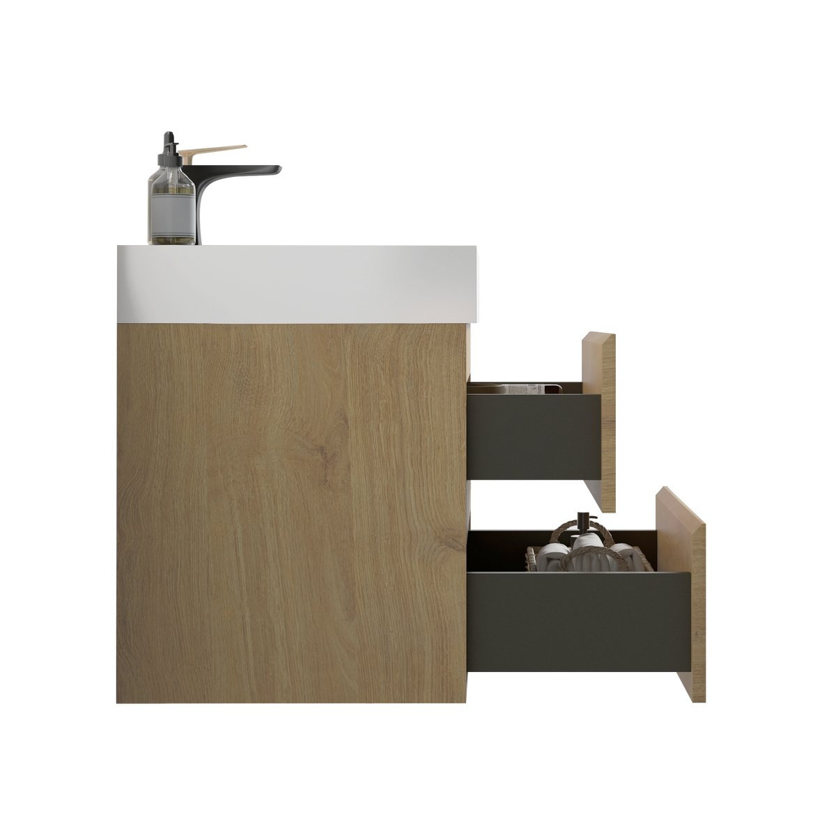 THE FURNITURE CO. Vanity Default 24 Inch Natural Oak Wall Mounted Bathroom Vanity with Sink and Large Storage In Natural Oak