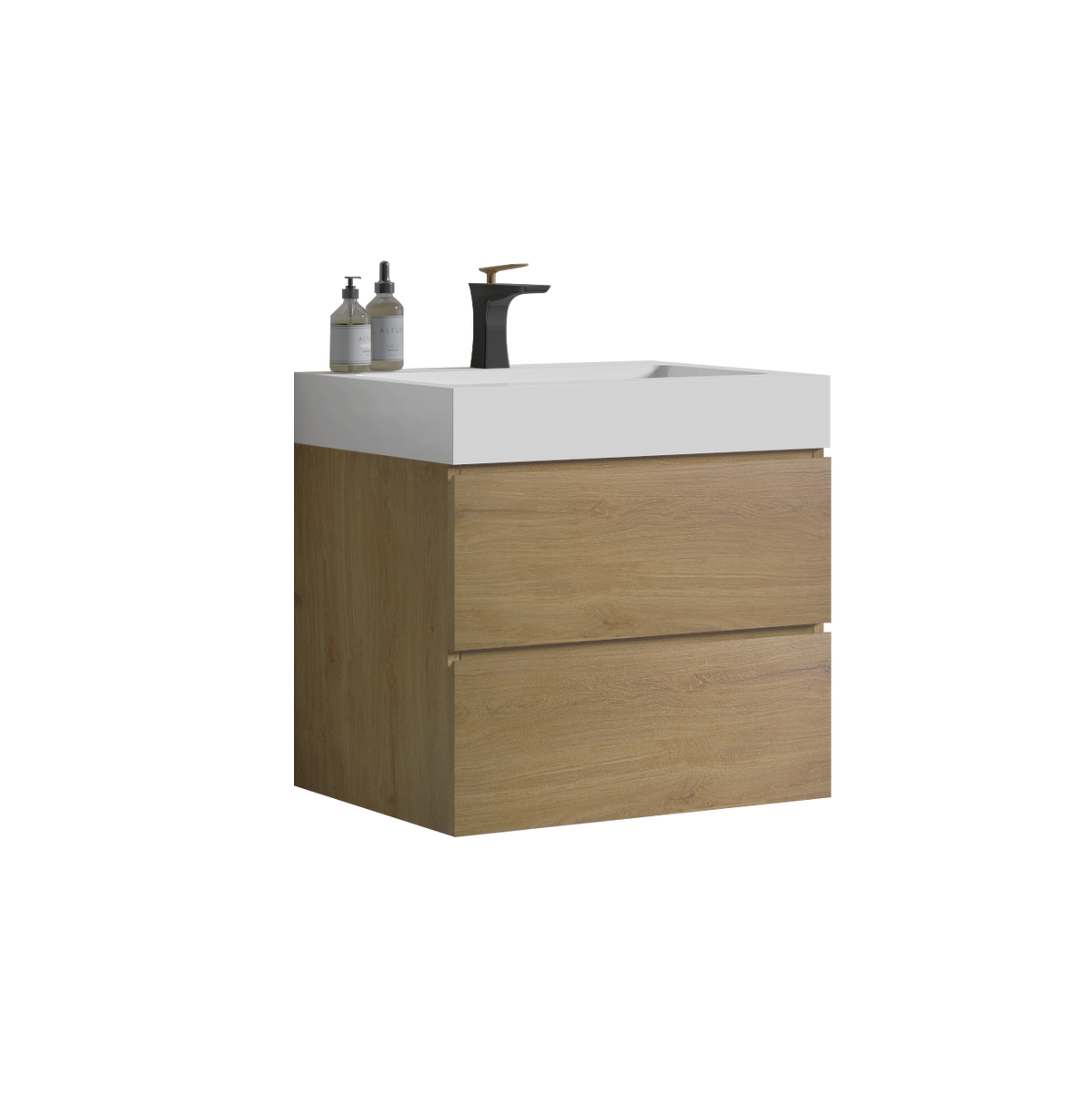 THE FURNITURE CO. Vanity Default 24 Inch Natural Oak Wall Mounted Bathroom Vanity with Sink and Large Storage In Natural Oak