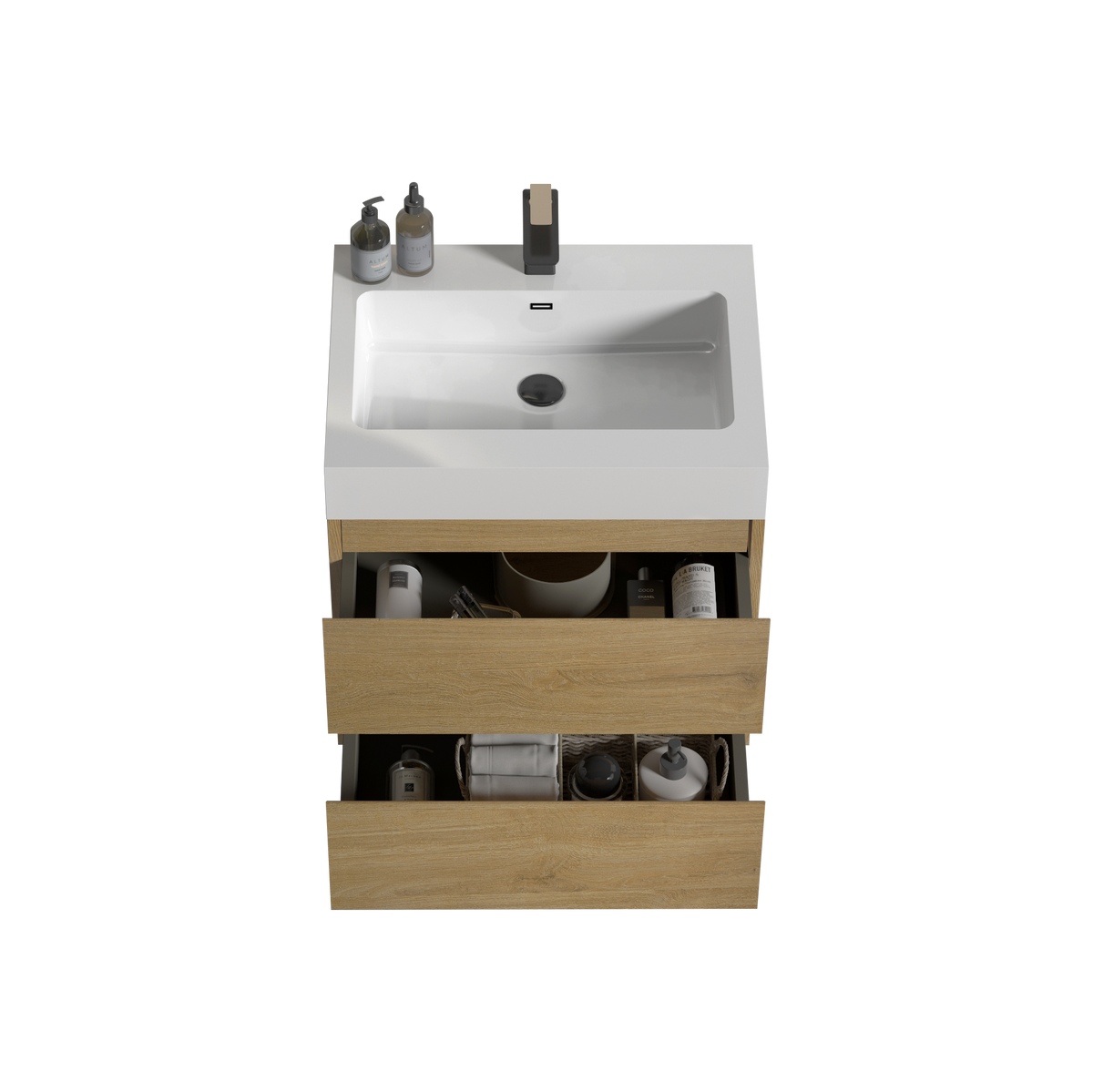 THE FURNITURE CO. Vanity Default 24 Inch Natural Oak Wall Mounted Bathroom Vanity with Sink and Large Storage In Natural Oak