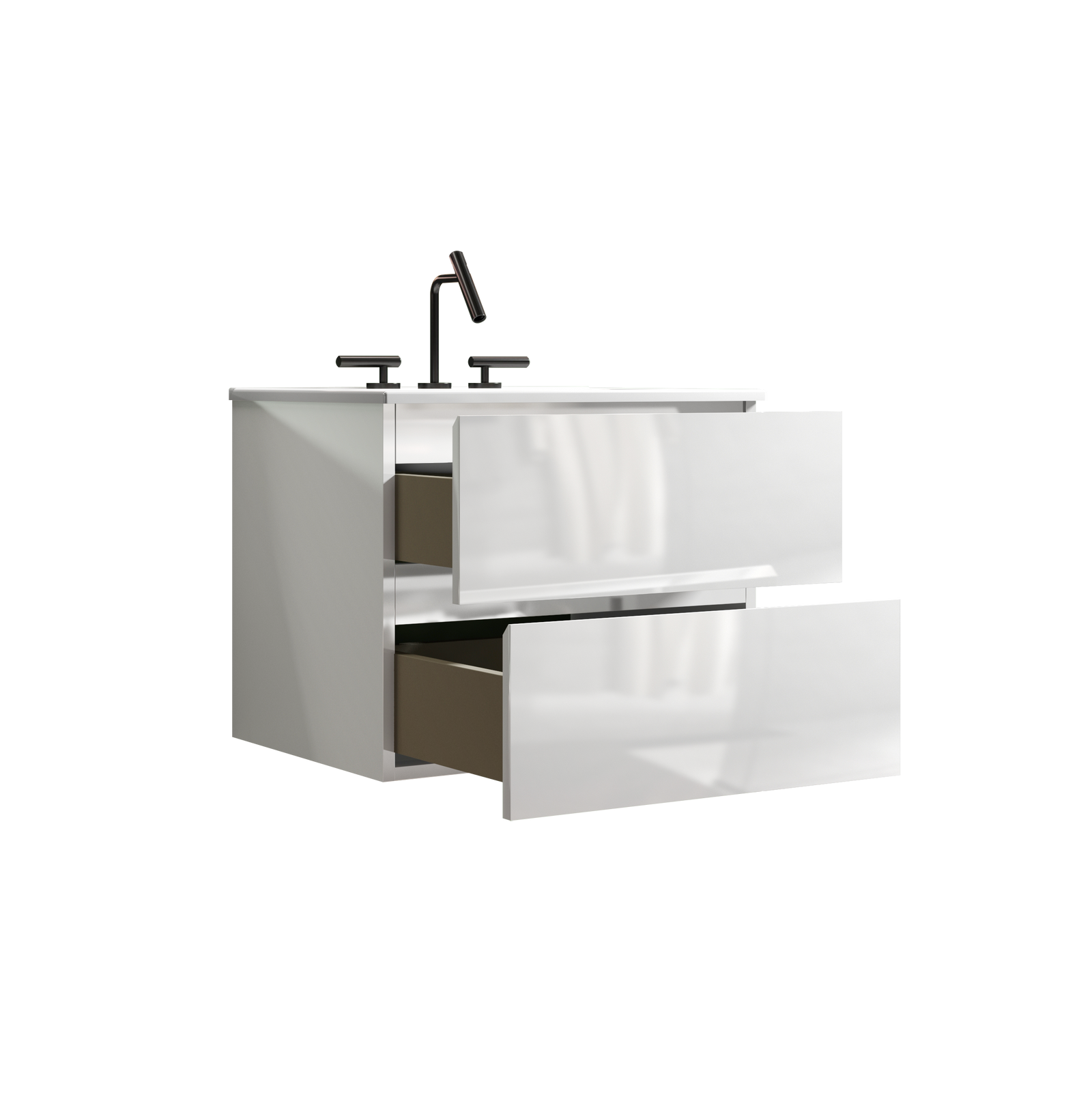 THE FURNITURE CO. Vanity Default 24 Inch Wall Mount White Glossy Bathroom Vanity with Ceramic Sink Three Faucet Holes Large Storage Floating Design In White