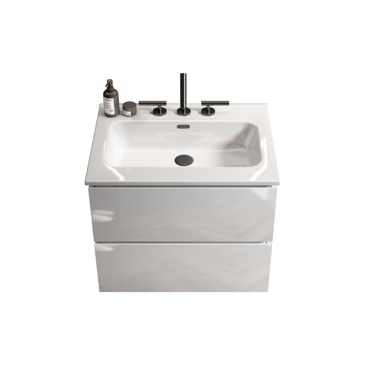 THE FURNITURE CO. Vanity Default 24 Inch Wall Mount White Glossy Bathroom Vanity with Ceramic Sink Three Faucet Holes Large Storage Floating Design In White