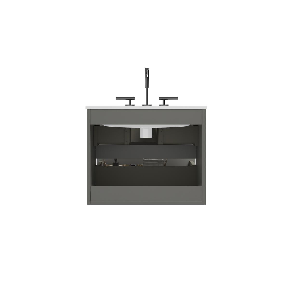THE FURNITURE CO. Vanity Default 24 Wall Mount Space Grey Bathroom Vanity with Ceramic Sink Three Faucet Holes Large Storage Floating Design In Space Grey