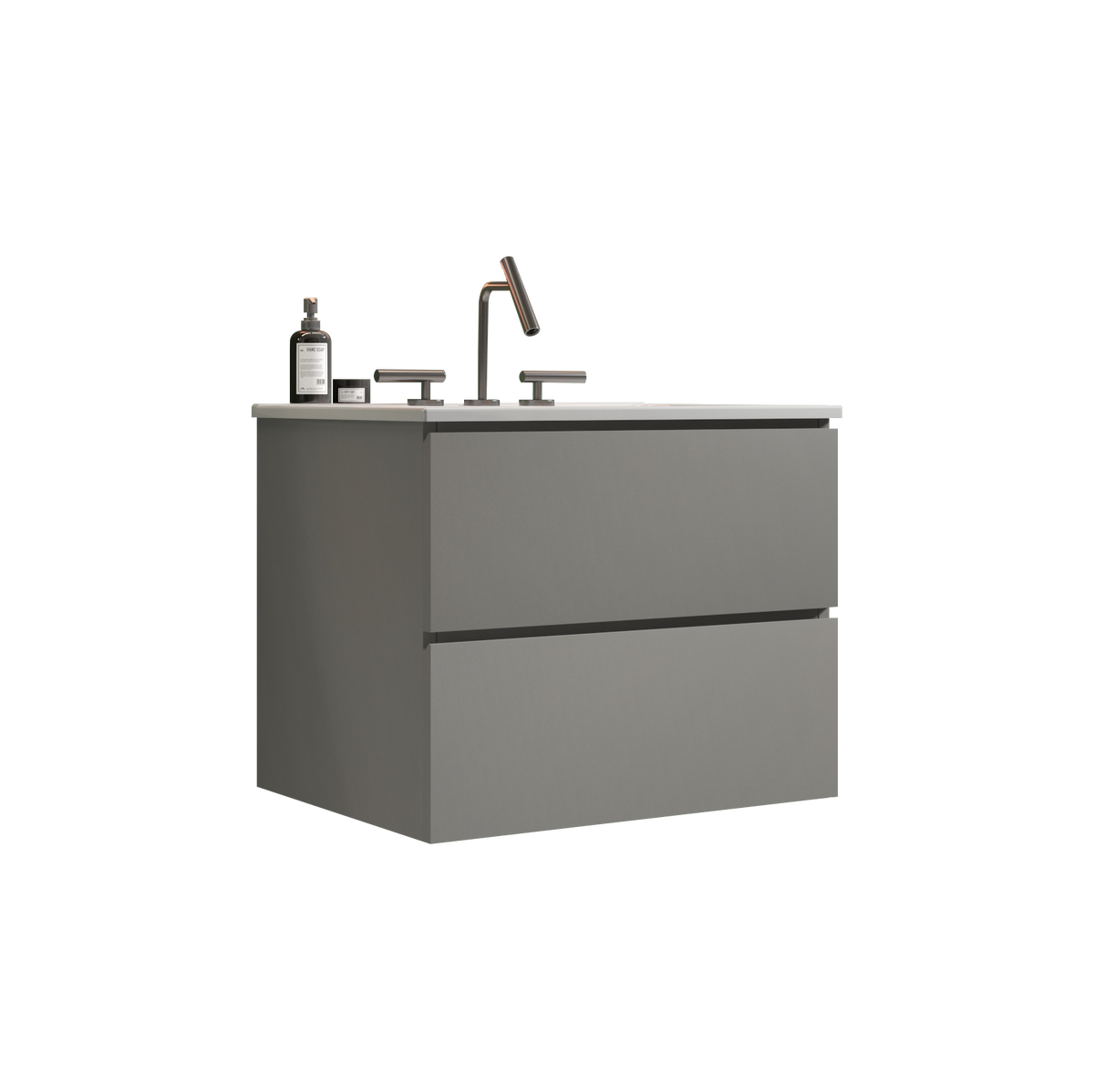 THE FURNITURE CO. Vanity Default 24 Wall Mount Space Grey Bathroom Vanity with Ceramic Sink Three Faucet Holes Large Storage Floating Design In Space Grey