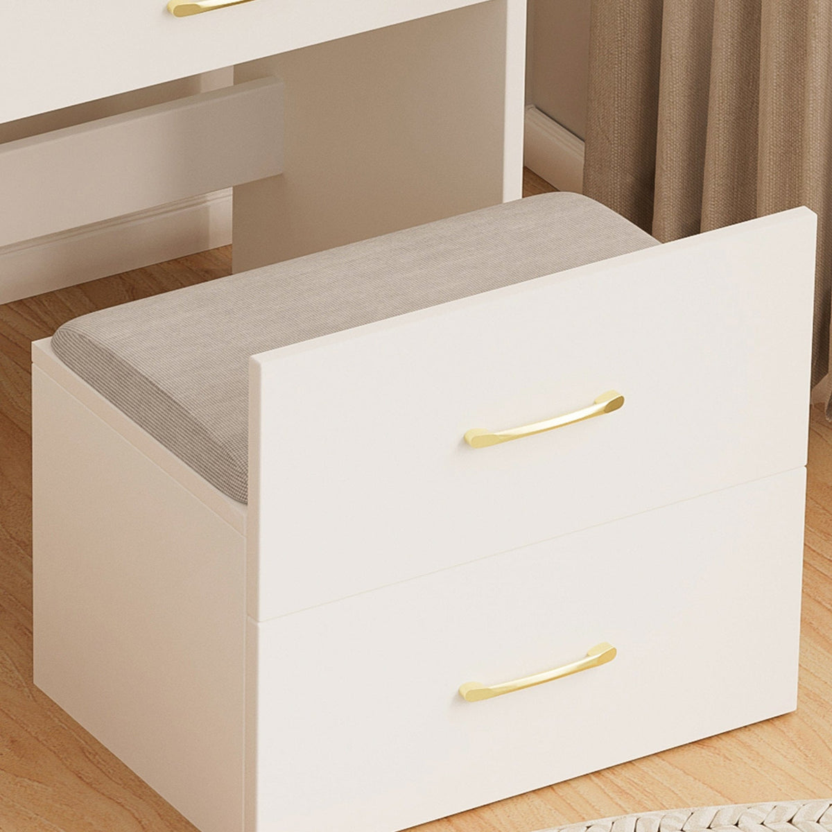 THE FURNITURE CO. Vanity Default 3 In 1 Vanity Desk With Open Top Mirror And Glass Surface Compact Makeup Vanity With 3 Drawers In White