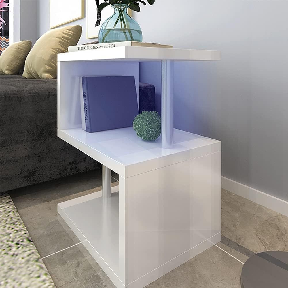 THE FURNITURE CO. Vanity Default 3 Tier S-Shaped End Table With USB Power Supply And Open Storage In White