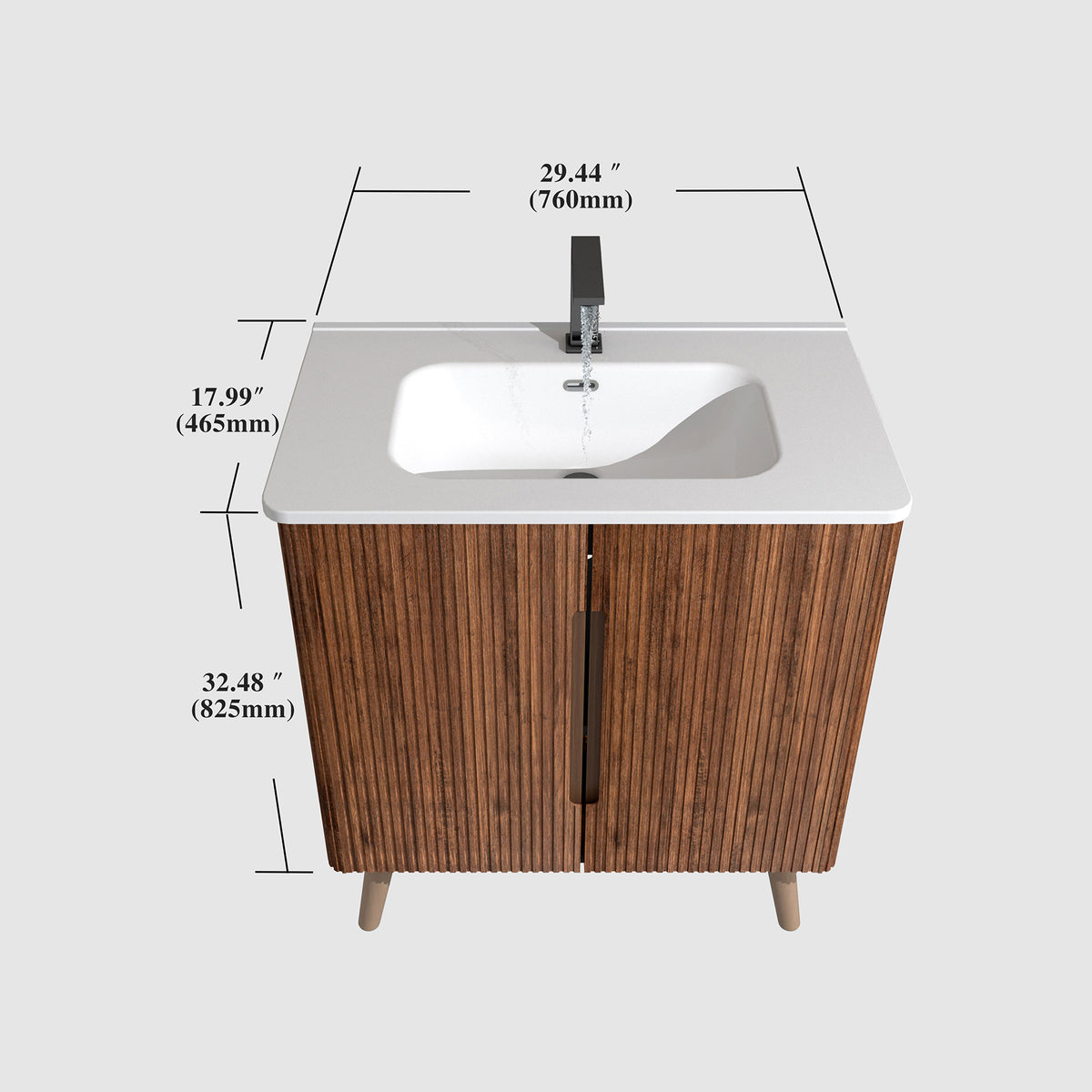 THE FURNITURE CO. Vanity Default 30 Inch Striped Walnut Bathroom Vanity with Sink Freestanding and Wall Mounted Options In White and Walnut