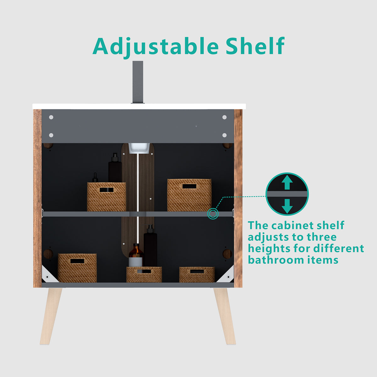 THE FURNITURE CO. Vanity Default 30 Inch Striped Walnut Bathroom Vanity with Sink Freestanding and Wall Mounted Options In White and Walnut
