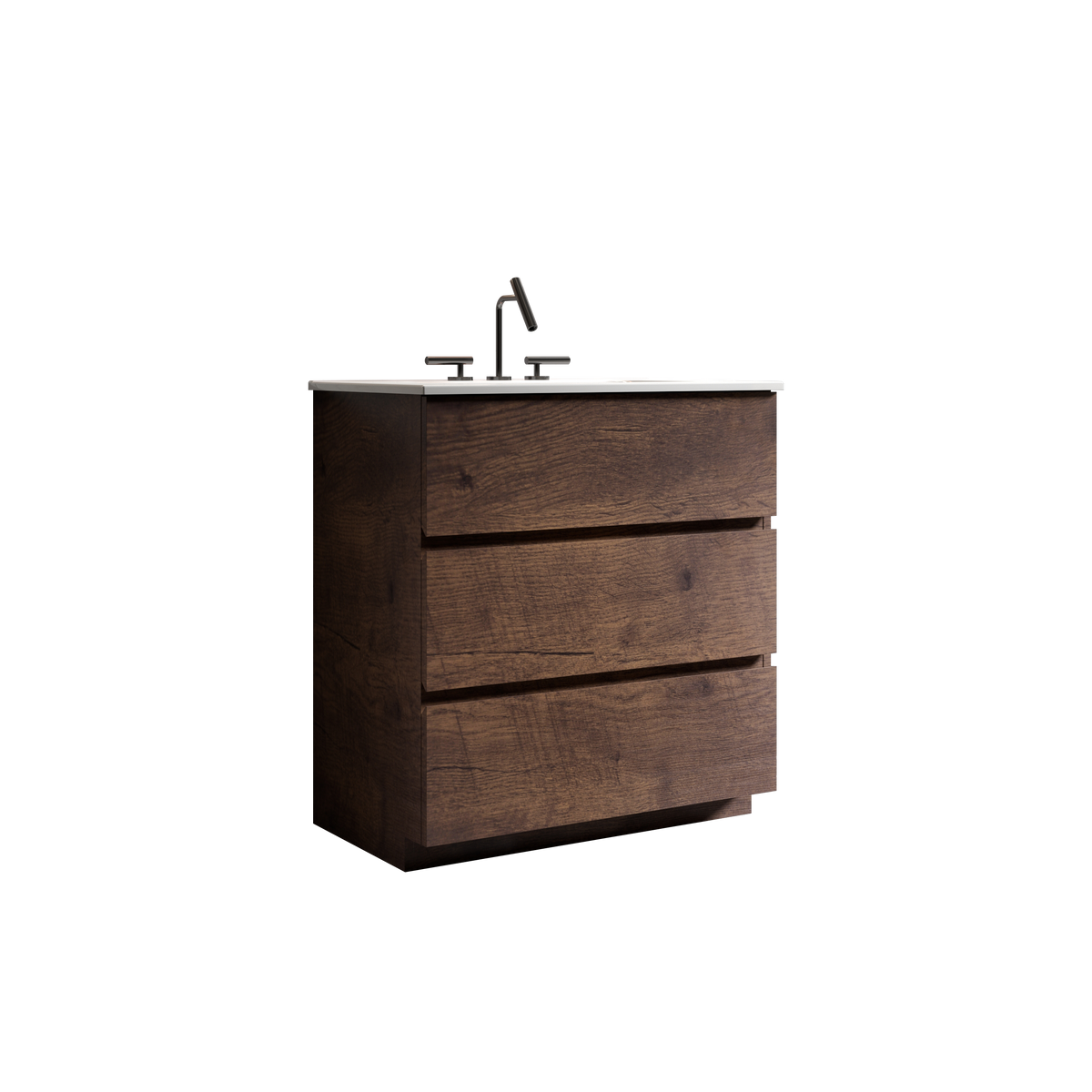 THE FURNITURE CO. Vanity Default 30' Walnut Bathroom Vanity with Sink and 3 Faucet Holes Large Storage Freestanding Design One-Piece White Sink Basin Pre-Assembled In White and Walnut