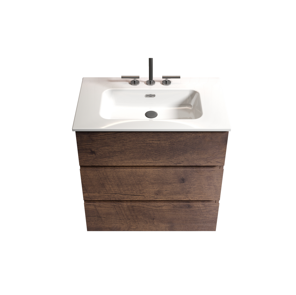 THE FURNITURE CO. Vanity Default 30' Walnut Bathroom Vanity with Sink and 3 Faucet Holes Large Storage Freestanding Design One-Piece White Sink Basin Pre-Assembled In White and Walnut