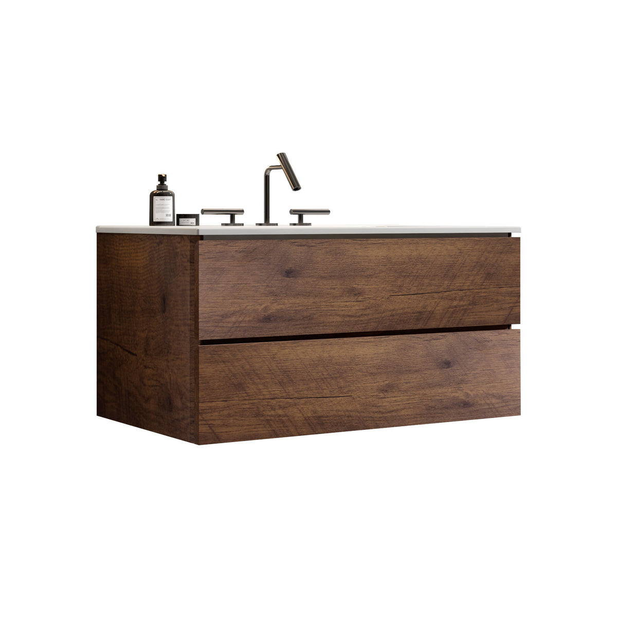 THE FURNITURE CO. Vanity Default 36 Inch Wall Mount Walnut Bathroom Vanity With Ceramic Sink And Three Faucet Holes Large Storage Pre-assembled In White And Walnut