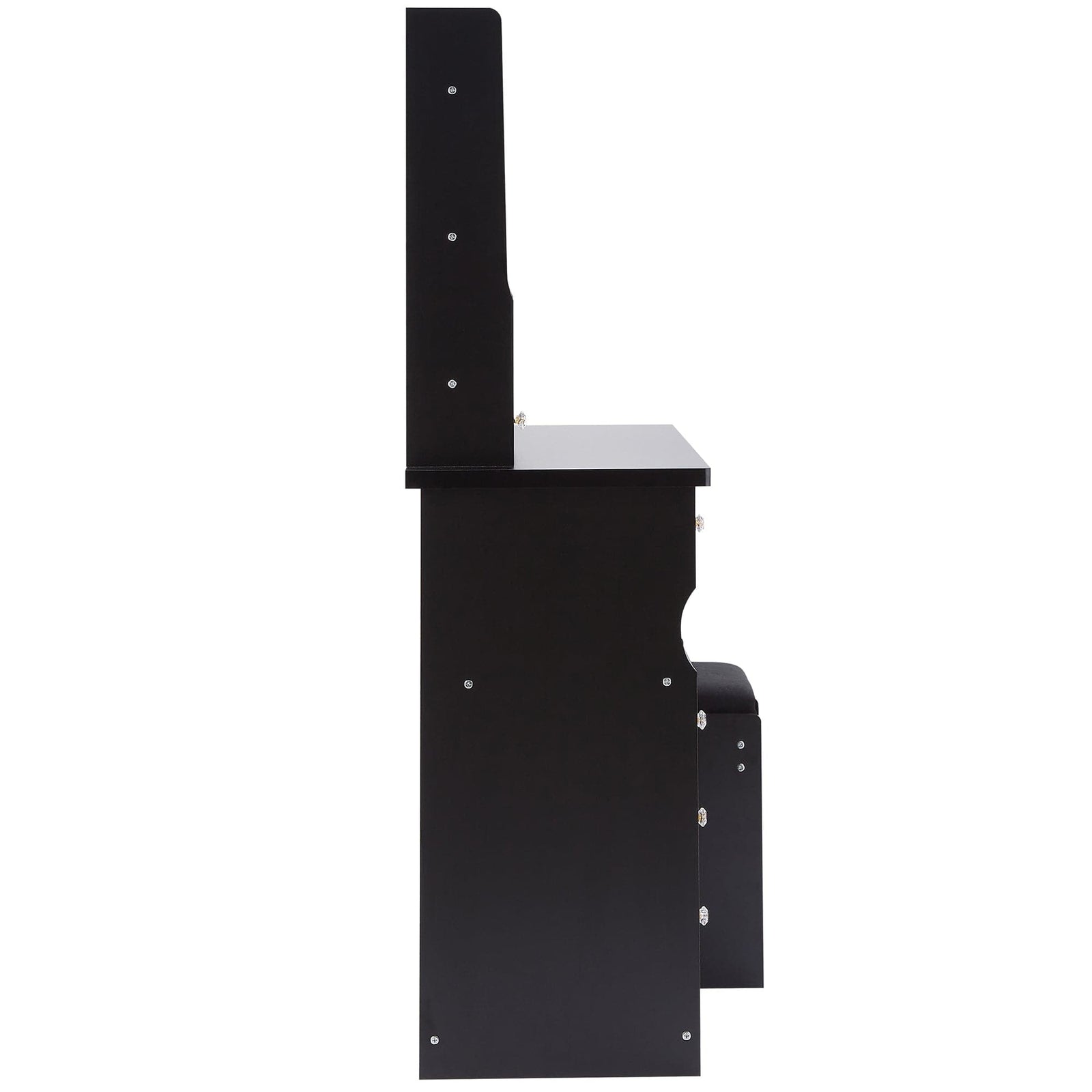 THE FURNITURE CO. Vanity Default 37 Inch Left Drawer Desktop Vanity Table Set With Stool, 2 AC and 2 USB Sockets, Touch Control LED Mirror, Hair Dryer Stand In Black