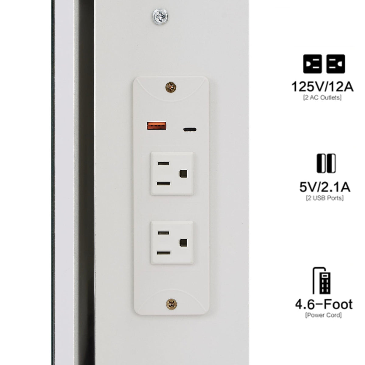 THE FURNITURE CO. Vanity Default 37 Inch Left Drawer Desktop Vanity Table With USB Ports LED Mirror Cushioned Stool Hair Dryer Stand In White