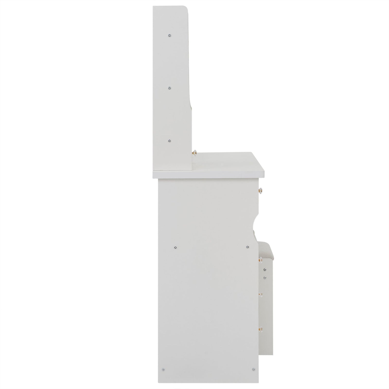 THE FURNITURE CO. Vanity Default 37 Inch Left Drawer Desktop Vanity Table With USB Ports LED Mirror Cushioned Stool Hair Dryer Stand In White