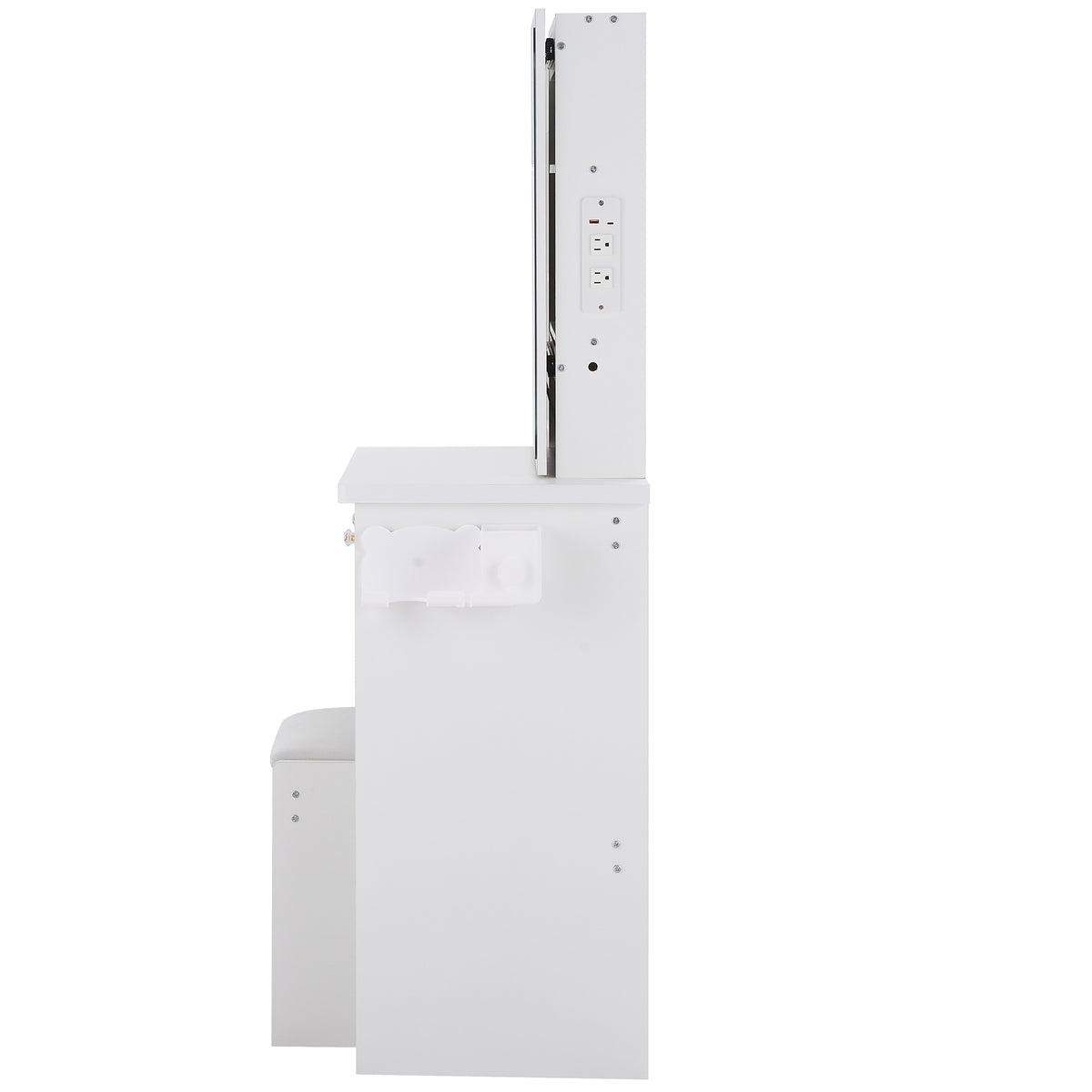 THE FURNITURE CO. Vanity Default 37 Inch Middle Size Vanity Table Set with Cushioned Stool, 2 AC and 2 USB Sockets, Touch Control LED Mirror In White