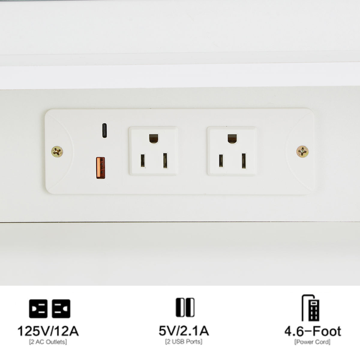 THE FURNITURE CO. Vanity Default 41 Inch Large Left Bedside Cabinet Vanity Table Set With Cushioned Stool 2 AC And 2 USB Power Station Touch Control LED Mirror In White