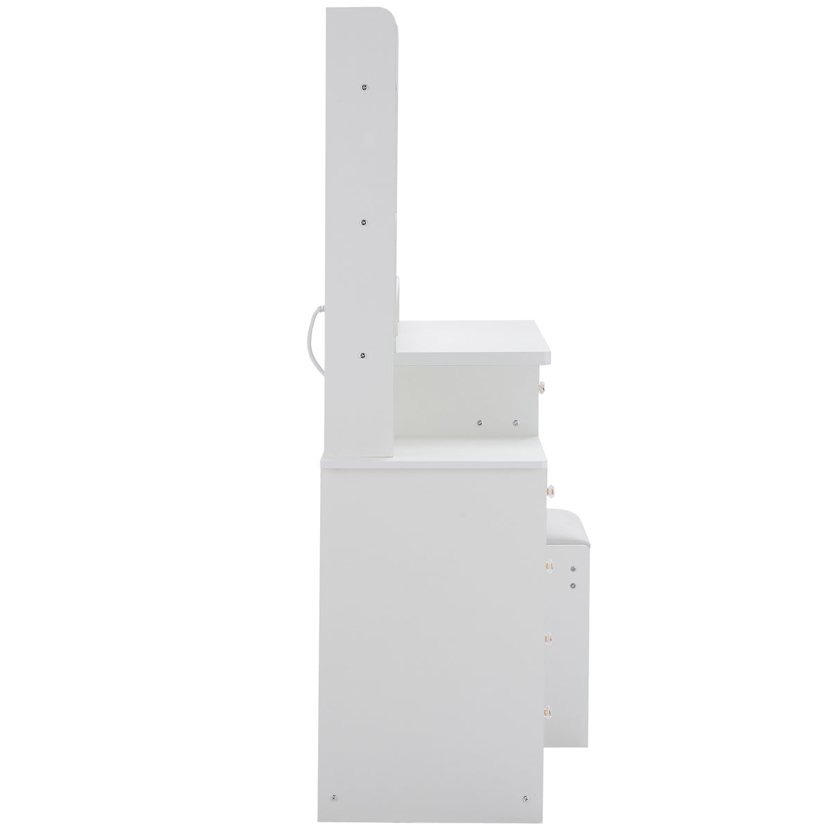 THE FURNITURE CO. Vanity Default 41 Inch Large Left Bedside Cabinet Vanity Table Set With Cushioned Stool 2 AC And 2 USB Power Station Touch Control LED Mirror In White