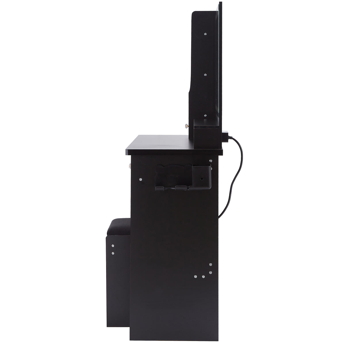 THE FURNITURE CO. Vanity Default 41 Inch Large Left Drawer Desktop Vanity Table Set with Cushioned Stool and Extra Large Touch Control LED Mirror In Black