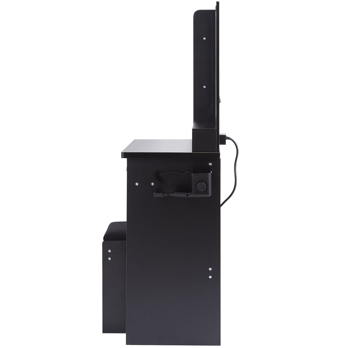 THE FURNITURE CO. Vanity Default 41 Inch Large Left Vanity Table Set With Cushioned Stool, 2 AC Outlets, 2 USB Ports, Extra Large Touch Control LED Mirror In Black