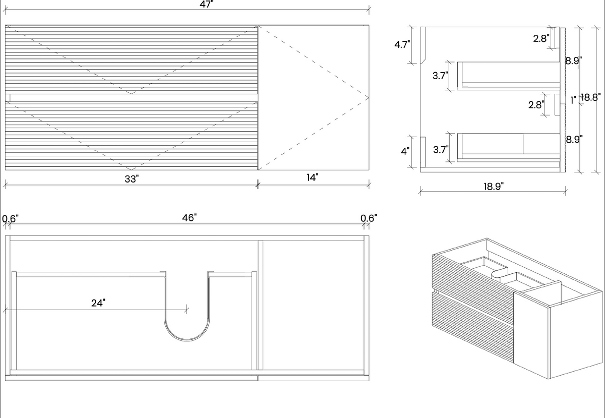 THE FURNITURE CO. Vanity Default 48 Inch Walnut Bathroom Vanity with Glossy White Sink and Soft Black Drawers Wall Mounted Floating Vanity In Walnut and White