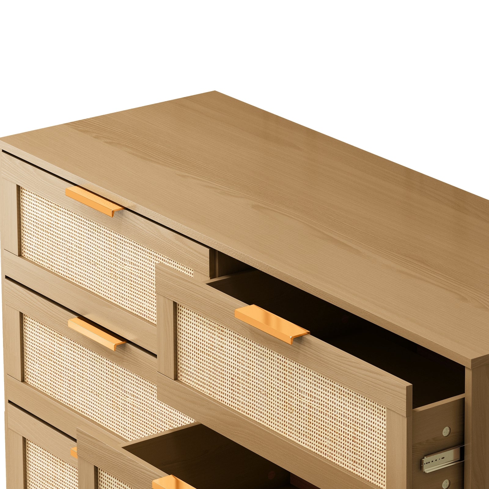 THE FURNITURE CO. Vanity Default 6 Drawers Rattan Dresser With Smooth Drawers For Bedroom And Living Room In Oak