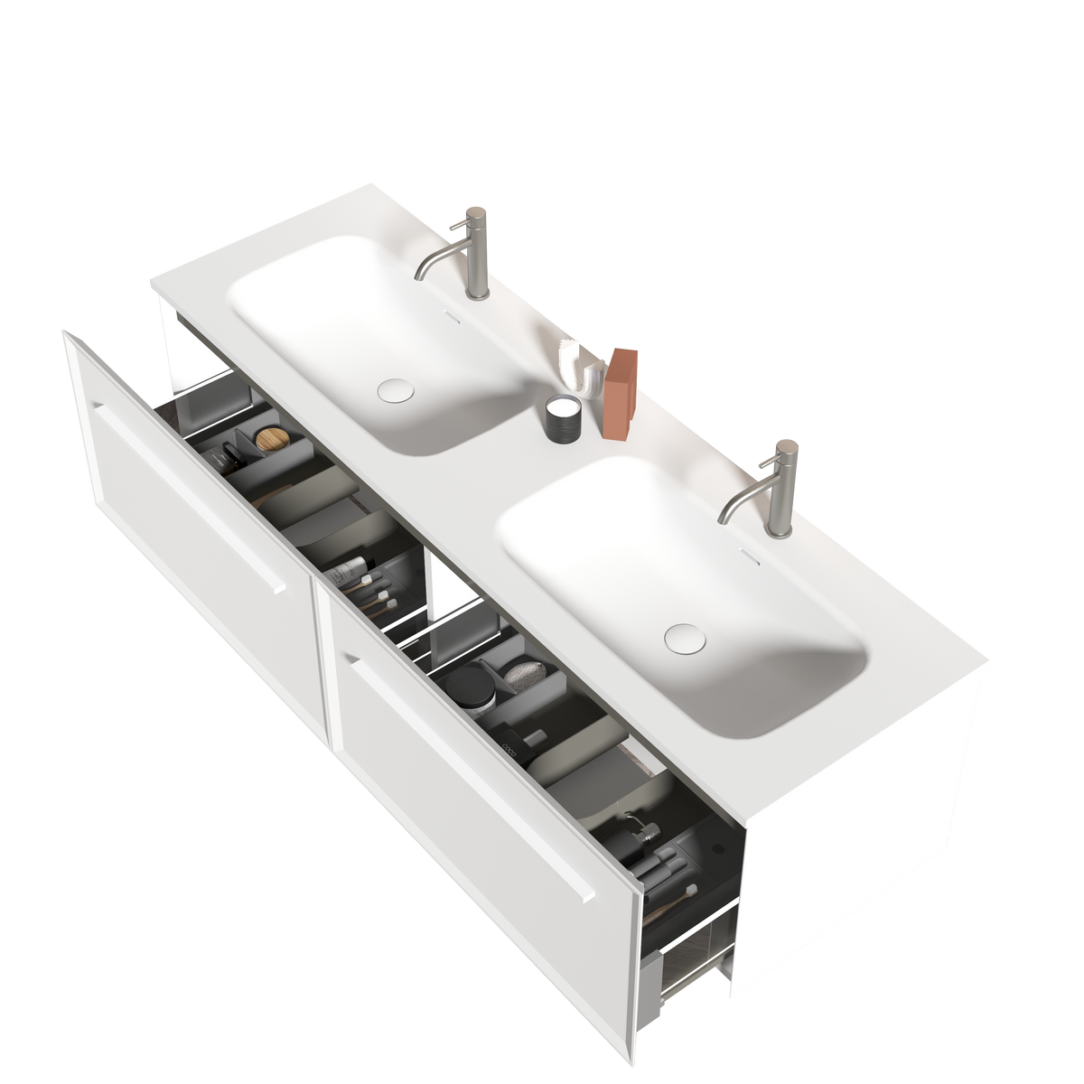 THE FURNITURE CO. Vanity Default 60 Inch Matt Snow White Bathroom Vanity with LED Drawer Light and Integrated Sink In Matt Snow White