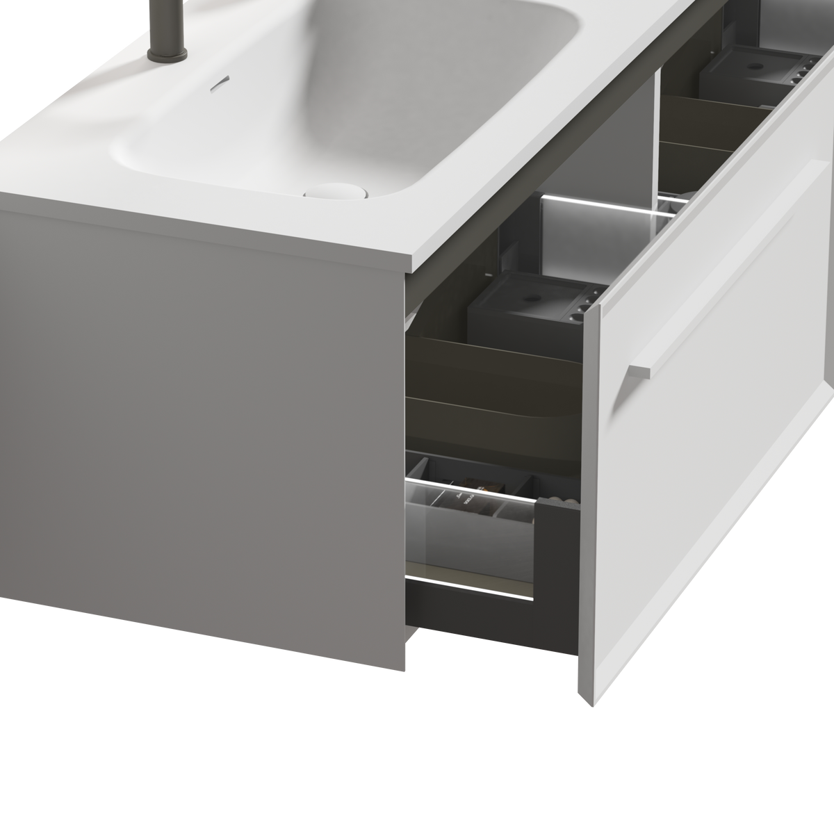 THE FURNITURE CO. Vanity Default 60 Inch Matt Snow White Bathroom Vanity with LED Drawer Light and Integrated Sink In Matt Snow White